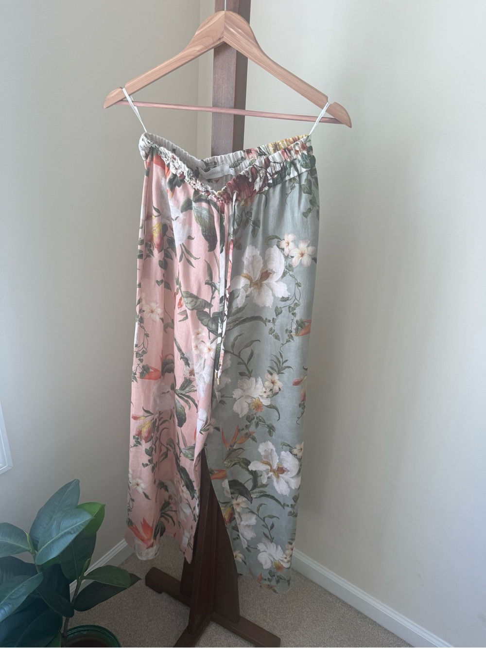 Zimmermann Floral Split-Panel Drawstring Pants - Pink & Sage